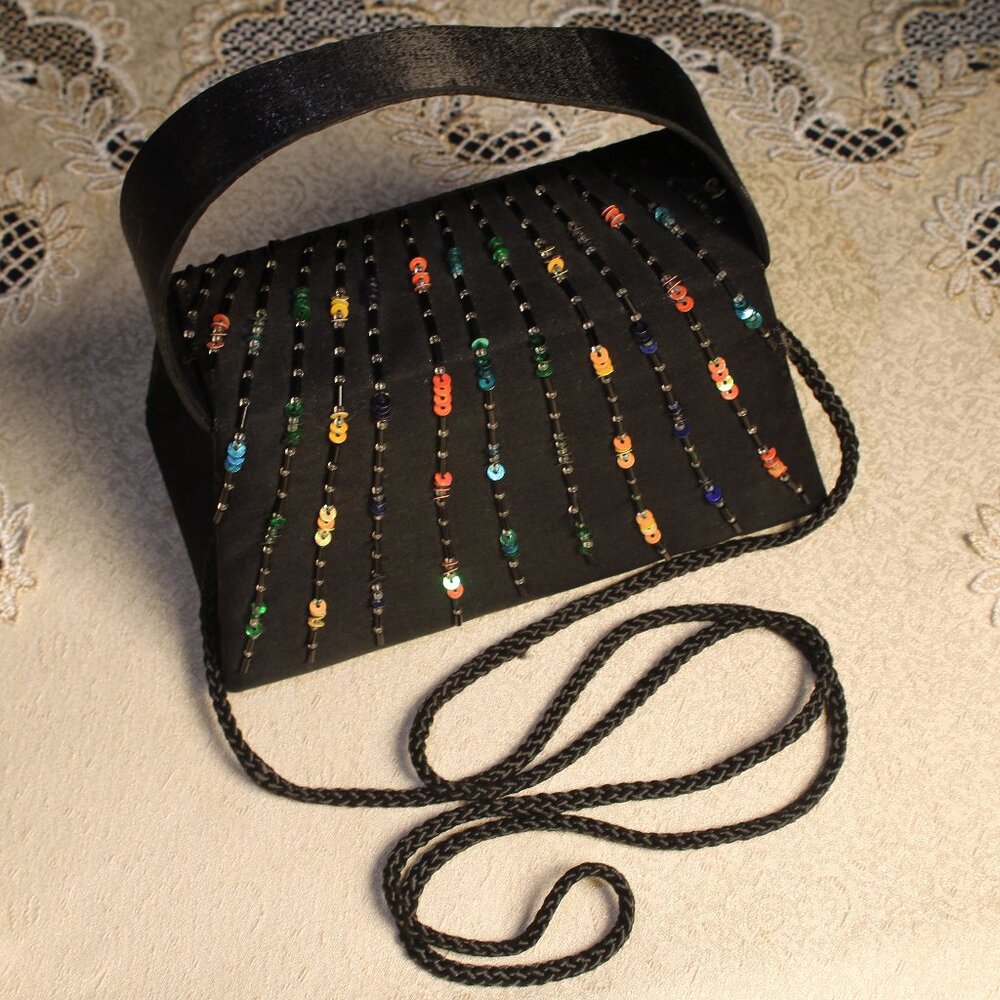 Snazzy Black Evening Purse with Sequins and Beads